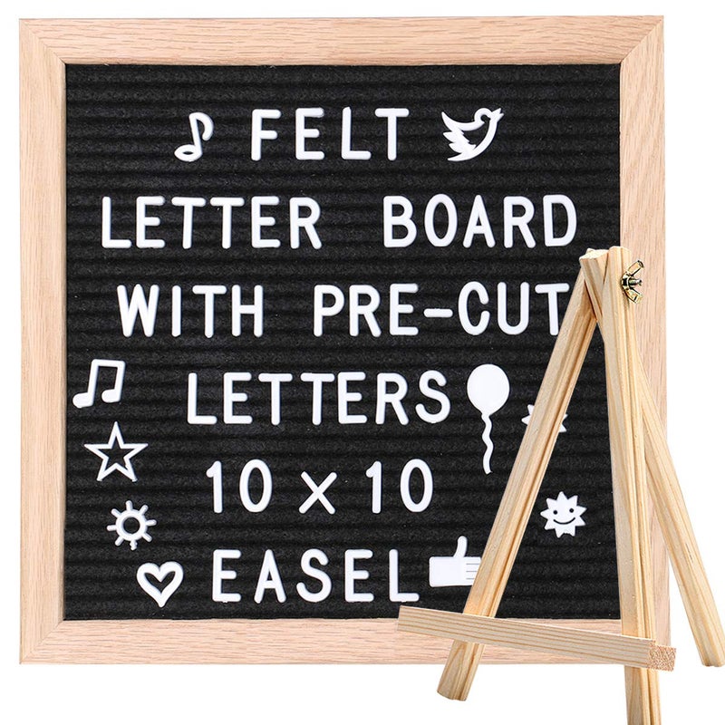 Big Role Felt Letter Board 10x10in Changeable Letter Board with Letters White Precut, Black Felt Message Board, Oak Frame Wooden Letter Board, Baby Announcement Sign Pregnancy Milestones Classroom Office Decor - Image 1